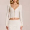 Odelia Lace Plunge Cardigan  in Ivory