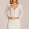Odelia Lace Plunge Cardigan  in Ivory