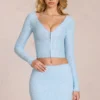 Odelia Lace Plunge Cardigan  in Powder Blue