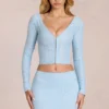Odelia Lace Plunge Cardigan  in Powder Blue