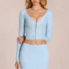 Odelia Lace Plunge Cardigan  in Powder Blue
