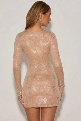 Odelie Embellished Sweetheart A-Line Mini Dress in Almond