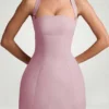 Odessa Pinstripe Halterneck Structured A-Line Mini Dress in Mauve
