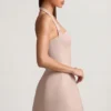 Odessa Pinstripe Halterneck Structured A-Line Mini Dress in Mushroom