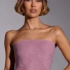 Odetta Embellished Strapless Crop Top in Light Pink