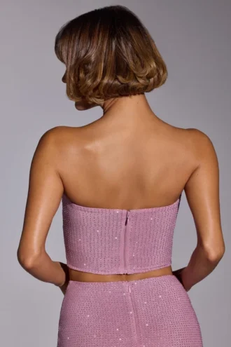 Odetta Embellished Strapless Crop Top in Light Pink