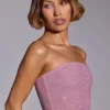 Odetta Embellished Strapless Crop Top in Light Pink