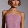 Odetta Embellished Strapless Crop Top in Light Pink