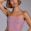 Odetta Embellished Strapless Crop Top in Light Pink