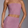 Odetta Embellished Strapless Crop Top in Light Pink