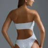 Oh Polly Swim: HOTFIX Edition Embellished Cut-Out Cheeky One-Piece Swimsuit in White