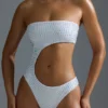 Oh Polly Swim: HOTFIX Edition Embellished Cut-Out Cheeky One-Piece Swimsuit in White
