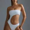 Oh Polly Swim: HOTFIX Edition Embellished Cut-Out Cheeky One-Piece Swimsuit in White