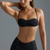 Oh Polly Swim: HOTFIX Edition Embellished Micro Bikini Top in Black