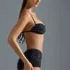 Oh Polly Swim: HOTFIX Edition Embellished Micro Bikini Top in Black