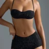 Oh Polly Swim: HOTFIX Edition Embellished Micro Bikini Top in Black