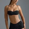 Oh Polly Swim: HOTFIX Edition Embellished Micro Bikini Top in Black