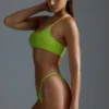 Oh Polly Swim: HOTFIX Edition Embellished One-Shoulder Bandeau Bikini Top in Acid Lime