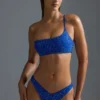 Oh Polly Swim: HOTFIX Edition Embellished One-Shoulder Bandeau Bikini Top in Royal Blue