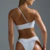 Oh Polly Swim: HOTFIX Edition Embellished One-Shoulder Bandeau Bikini Top in White