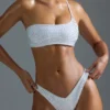 Oh Polly Swim: HOTFIX Edition Embellished One-Shoulder Bandeau Bikini Top in White