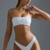 Oh Polly Swim: HOTFIX Edition Embellished One-Shoulder Bandeau Bikini Top in White