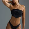 Oh Polly Swim: HOTFIX Edition Embellished Scarf Bandeau Bikini Top in Black