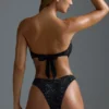 Oh Polly Swim: HOTFIX Edition Embellished Scarf Bandeau Bikini Top in Black