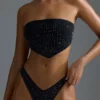 Oh Polly Swim: HOTFIX Edition Embellished Scarf Bandeau Bikini Top in Black