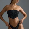 Oh Polly Swim: HOTFIX Edition Embellished Scarf Bandeau Bikini Top in Black