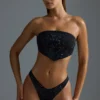 Oh Polly Swim: HOTFIX Edition Embellished Scarf Bandeau Bikini Top in Black