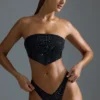 Oh Polly Swim: HOTFIX Edition Embellished Scarf Bandeau Bikini Top in Black