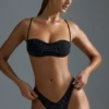 Oh Polly Swim: HOTFIX Edition Embellished V-Shaped High-Leg Cheeky Bikini Bottoms in Black