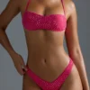 Oh Polly Swim: HOTFIX Edition Embellished V-Shaped High-Leg Cheeky Bikini Bottoms in Raspberry Sorbet