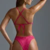Oh Polly Swim: HOTFIX Edition Embellished V-Shaped High-Leg Cheeky Bikini Bottoms in Raspberry Sorbet