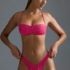 Oh Polly Swim: HOTFIX Edition Embellished V-Shaped High-Leg Cheeky Bikini Bottoms in Raspberry Sorbet
