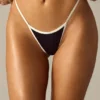 Old Money Triangle Thong Bikini Bottoms in Black