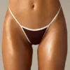 Old Money Triangle Thong Bikini Bottoms in Brown