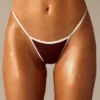 Old Money Triangle Thong Bikini Bottoms in Brown