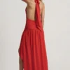 Oliana Asymmetric Halterneck Maxi Dress in Chilli Red