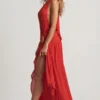 Oliana Asymmetric Halterneck Maxi Dress in Chilli Red