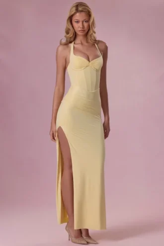 Olivette Jersey Corset Bridesmaid Dress in Butter Yellow