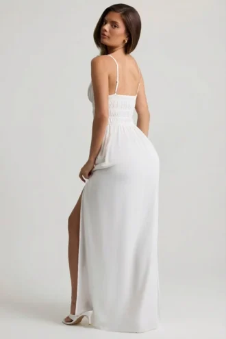 Olyssia Shirred Camisole Maxi Dress in White