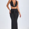 Omarosa Hardware Detail Cut-Out Halterneck Maxi Dress in Black