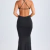 Omarosa Hardware Detail Cut-Out Halterneck Maxi Dress in Black