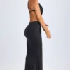 Omarosa Hardware Detail Cut-Out Halterneck Maxi Dress in Black