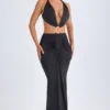 Omarosa Hardware Detail Cut-Out Halterneck Maxi Dress in Black