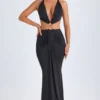 Omarosa Hardware Detail Cut-Out Halterneck Maxi Dress in Black
