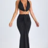 Omarosa Hardware Detail Cut-Out Halterneck Maxi Dress in Black