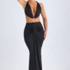Omarosa Hardware Detail Cut-Out Halterneck Maxi Dress in Black